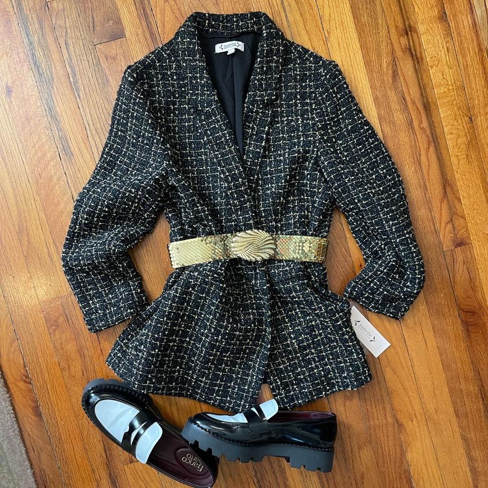 Nanette Lepore Black Tweed Blazer with Gold Threads throughout